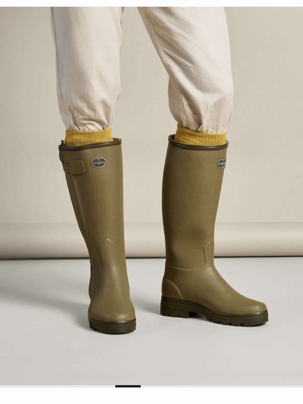Le Chameau Men's Chasseur Leather Lined Tall Rubber Boots, Olive Green